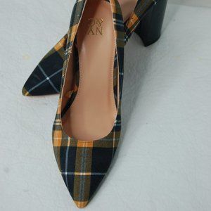 Yellow Plaid NY&C pumps, heels, women's size 8